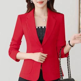 Autumn Solid Colour Elegant Red Blazer Women Jacket England Style Slim Fit Long Sleeve Outerwear Notched Collar Single Button Top 240306