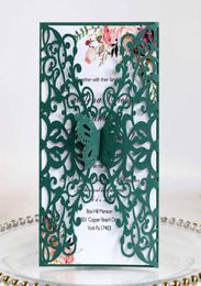 Green Butterfly Wedding Invitation Laser Cut Cards for Bridal Shower Quince Sweet 16 Birthday With Personalised Printibbon and Env5239078