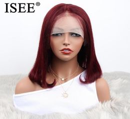 2020 New 99J Straight Bob Wigs For Women Remy 150 Density Short Lace Front Human Hair Wigs ISEE Peruvian Straight 99j Lace Front 9256947