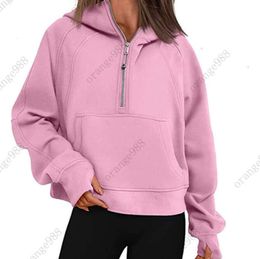 lulu-43 осенне-зимний костюм для йоги, толстовка с капюшоном с аквалангом, женский спортивный свитер с половиной молнией, свободная спортивная куртка, короткая плюшевая куртка для фитнеса, толстовка 6652ess