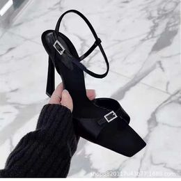 womens sandals ysly Summer Square Headed Open Toe Square Drill Tower Buckle with High Heel Sandals for Women