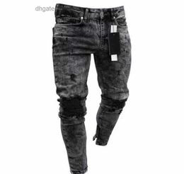 Spring and Summer Hot sale new mens skinny jeans snowflake casual Slim zipper pants mens jeans