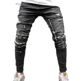 Mens Jeans Grey Ripped For Men Autumn Fashion Slim Elastic Waist Distressed Man Casual Skinny Denim Pencil Pants Pantalon Homme