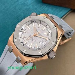 AP Watch Top Machinery Watch Royal Oak Offshore Series 15711 Rose Gold Limited Edition Back Transparent Mens Fashion Leisure Business Sport Mechanical Diving Watch