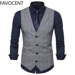 Mens Suit Vest Fashion Slim Fit Thin Plaid Men Waistcoat Tops Business Man England Style Male Leisure Suits 240312