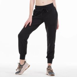 Naked Feel Fabric Yoga Workout Sport Joggers Pants Women Waist Drawstring Fitness Running Sweat Trousers With Two Side Pocket Style ZZ