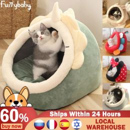 Mats Cute Winter Cat Cave Bed Warm Pet Basket Kitten Kennel Cat House Tent Soft Small Dog Mat Cushion Washable Pillow Beds For Cats