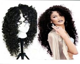 Fashion Natural Black Long Kinky Curly Full Hair Cheap Synthetic Lace Front Wigs Baby Hair Heat Resistant Fibre Soft Lace Wigs Bla6018137