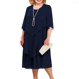 Party Dresses Spring Summer Midi Dress Women O-neck Half Sleeve Layered Hem Flowy Wedding Guest