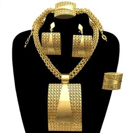 est High Quality African Big Pendant Set Dubai Italian Brazilian Gold Plated Jewelry Set FHK12864 240311