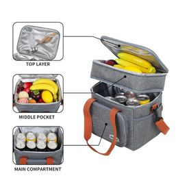 125L Double Layer Insulated Lunch Bag High Capacity Picnic Bento Box Meal Pouch Food Thermal Cooler Delivery Bags for Women Men 240226