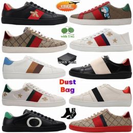 2024new Free Shipping Designer Mens Italy Bee Ace Casual Shoes Women White Flat Leather Shoe Green Red Stripe Embroidered Couples Trainers Sneakers Size 35-46