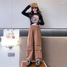 Trousers Teen Girls Straight Cargo Pants Autumn Solid Color For Casual Style Child Children's Clothes 6 8 10 12 14Y