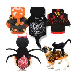 Hoodies Skull Spider Pumpkin Bat Cat Uniform Funny Dog Cat Cloth Supplies Pet Fall Winter Dress Transformed Twolegged Accessories