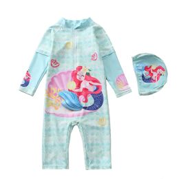 Swimwear Happyflute 724kg Boys&Girls' 2Pcs Set Sunscreen Long Sleeve Pony Swimsuit Cute Baby Princess Swimming Wear Beach Cloth