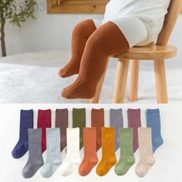 Kids Socks 15 Colors Boys And Girls Cotton Socks Casual Ribbed Knee High Infants Long Tube Socks Childrens Leg Warmers Baby Socken YQ240314