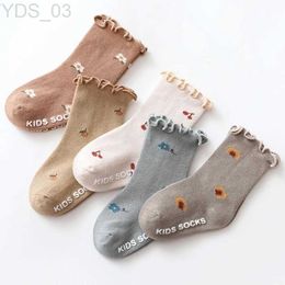 Kids Socks 0-5 Years Toddlers Girls Frilly Socks Soft Cotton Baby Ankle Sock Flower Pattern Children Socks Anti Slip Infant Floor Sock YQ240314