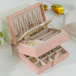 Jewelry Pouches Leather Box Organizer Pink Five Layer Luxury For Women Large Capacity Multifunctional Display Showcases