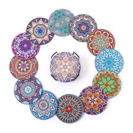 Stitch 12pcs Diamond Art Coasters With Holder Diy Mandala Pattern Strong Adhesion Diamond Painting Kits Table Placemat Cup Mat Pad