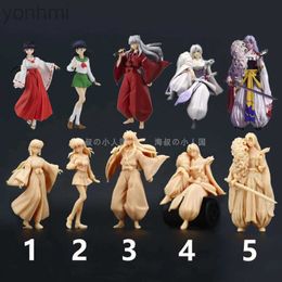 Action Toy Figures Anime Inuyasha Action Figures White Model Hand Drawn Coloring Micromodel Diorama Miniature Landscape Ornaments Toys 1/64 Scale ldd240314