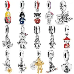 Loose Gemstones 925 Sterling Silver Charm Japanese Doll Boy & Girl Married Couple Pendant Bead Fit Bracelet DIY Jewellery