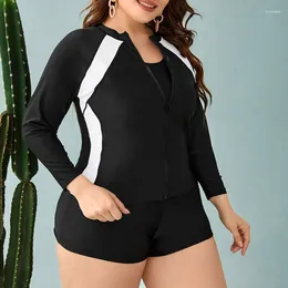 Women's Swimwear 2024 European And American Split Large Size Bikini Solid Color Zipper Long Sleeve Tight Swimsuit