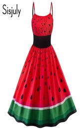 vintage dress summer women strapless dresses elastic waist watermelon printed strap aline red 2018 cute chic girls retro dress1288911