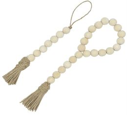 Natural Wooden Tassel Bead String Chain Hand Made Jewellery Wood Farmhouse Decoration Beads with Tassel Hemp Rope Home Decor M21759945271