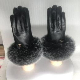 Autumn Winter Gloves Luxury warm fashion ladies' soft fox fur leather touch screen sheepskin mittens219j