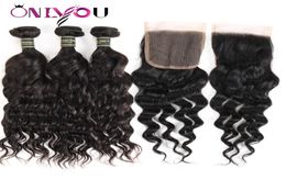 Malaysian Human Hair Weave Closure Water Wave Hair Bundles with Closure Black Colour Wet and Wavy Natural Wave Hair Extensions Fact9563318