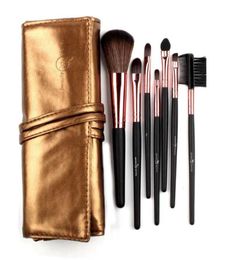 High Quality 7 Makeup Brush Set Kit in Sleek pinkbrownrose redblackGolden Leather Bag Portable Make up Brushes2509159