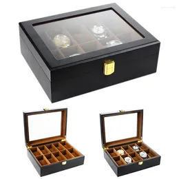 Watch Boxes Luxury Wooden Clock Brown Black Box Jewellery Display Case Holder Organiser For Watches Men Women Gifts
