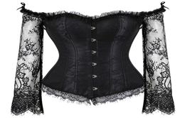 Women039s Overbust Corset with Sleeves Vintage Victorian Retro Burlesque Lace Corset and Bustiers Top Vest Fashion White Black6171765
