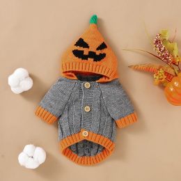 Sweaters Dogs Clothes Knitted Long Sleeve Cats Pullover Fashion Hooded Warm Pet Sweater Funny Pumpkin Chihuahua Bulldog Cosplay Halloween