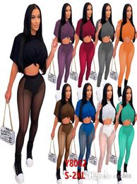 Tracksuits For Women Sexy Mesh 2 Piece Sets Crop Tops Sheer Yoga Pants See Through Leggings Sweatsuits Designer Clothing2929218