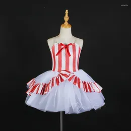 Stage Wear Red Stripe Ballet Dance Costume Girls Ballerina TUTU Dress Sequins Dancewear Adult Stag Show Shinny Clothes