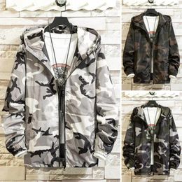 Men's Jackets Spring Autumn Men Coat Streetwear Camouflage Print Hooded Jacket With Zipper Placket Pockets Korean Style Hip For