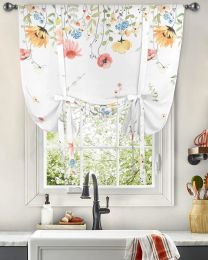 Curtains Spring Watercolor Flower Leaves Window Curtain for Living Room Bedroom Balcony Cafe Kitchen Tieup Roman Curtain