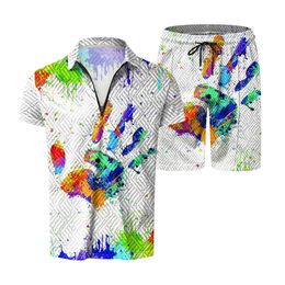 Designer Suit Mens Spring/summer Fashion Leisure Beach Vacation Digital Print Zipper Polo Shirt Short Sleeve Two Piece Set I2lj