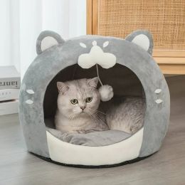 Mats Autumn Winter Warm Comfy PP Cotton Cat Bed Adorable Pet House Cosy CatShaped Soft Pet Bed House with Cushion for Small Dogs Cat