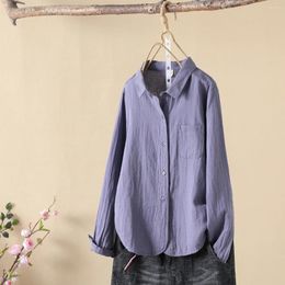 Women's Blouses Cotton Yarn Purple Mori Girl Japanese Style Brief Long Sleeve Solid Backing Shirts Tall Top Autumn Clothing