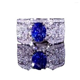 Cluster Rings S925 Silver Ring 5 7 Royal Blue Premium European And American Instagram Style