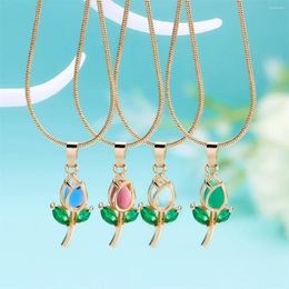 Choker Light Luxury Rhinestone Tulip Flower Pendent Necklace For Women Elegant Rose Floral Clavicle Chain Aesthetic Jewelry Gift