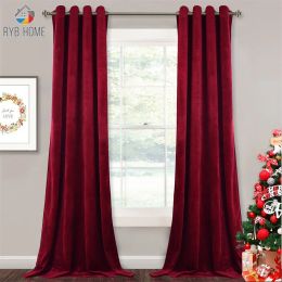 Curtains RYB HOME 1 Piece Super Soft Luxury Velvet Warm Blackout Energy Grommet Eyelet Curtain Drapery for Decor Home Theater Living Room