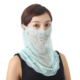 Scarves Bib Hanging Ear Cycling Scarf Sunscreen For Women Solid Colour Sun UV Protection Neck Face Cover Lace Mask