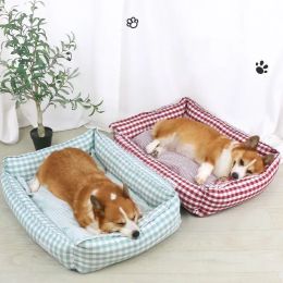 Mats Pet Bed Dog Cat Nest Washable Mat Square Lattice Kennel Medium Small Dog Sofa Pad Pet Calming Sleeping Bag Bed House