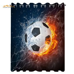 Curtains Sports Curtains Soccer Ball on Fire and Water Flame Splashing Thunder Strike Abstract Concept Art Living Room Bedroom Window