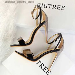Dress Shoes BIGTREE Women Pumps 2022 New Women High Heels Patent Leather Women Shoes Ankle Strap Women Sandals Sexy Party Shoes Red Shoes Q240314