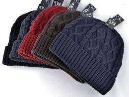 Berets 2024 Winter Men Hats Beanie Knitted Wool Hat Plus Velvet Cap Thicker Mask Touca Beanies For 5 Colours