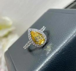Cluster Rings 2024 Trend High Quality Pure 925 Sterling Silver Luxury Jewelry For Women Yellow Wn Water Drop Sliver
